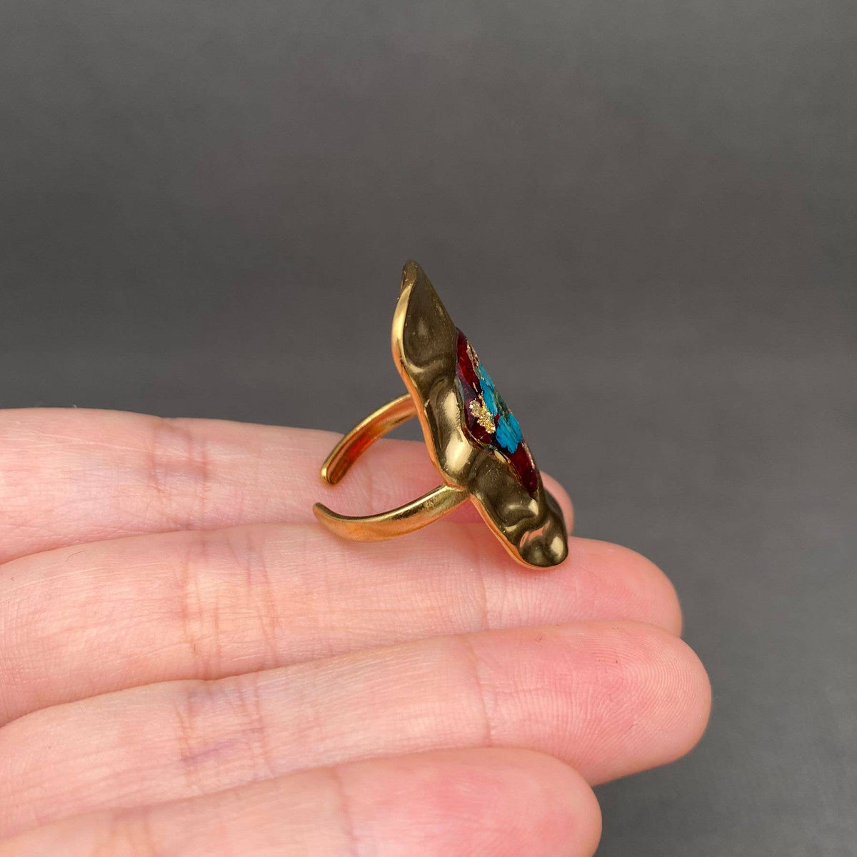 Dried Flowers Hammered Texture 18K Golden SS Ring - PDF/FGS: C