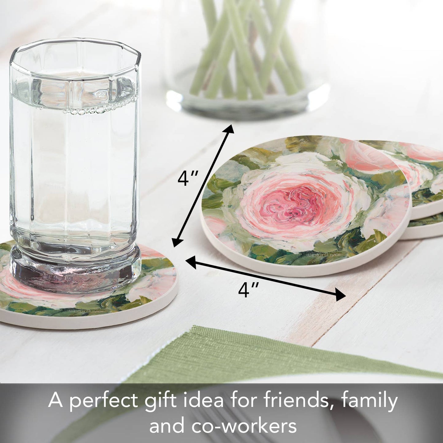 "Aged Beauty" 4 Pack Round Absorbent Stone Coasters