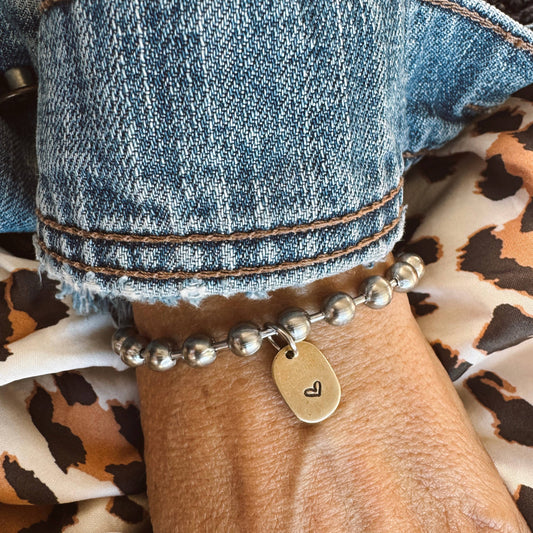 Brass Heart Tag Bracelet: 7