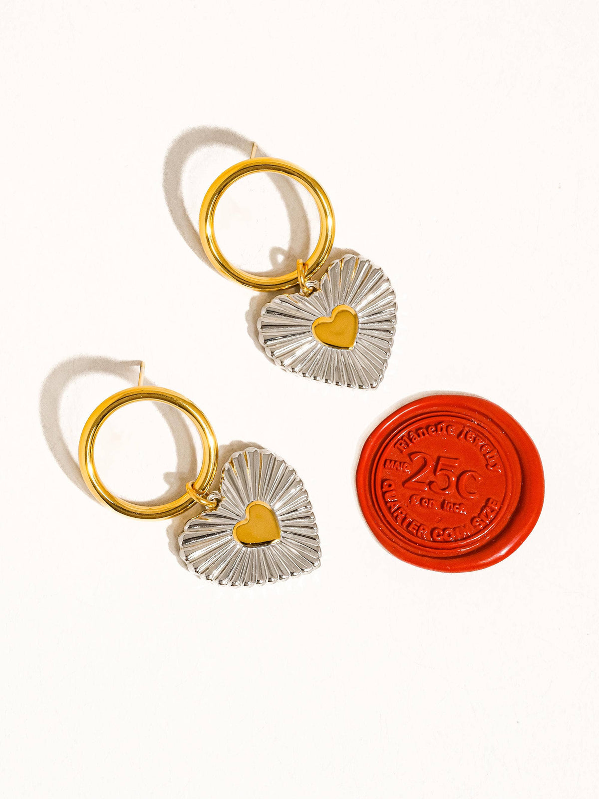 Annette 18K Gold Non-Tarnish Two Tone Heart Earring: Multi-Colored