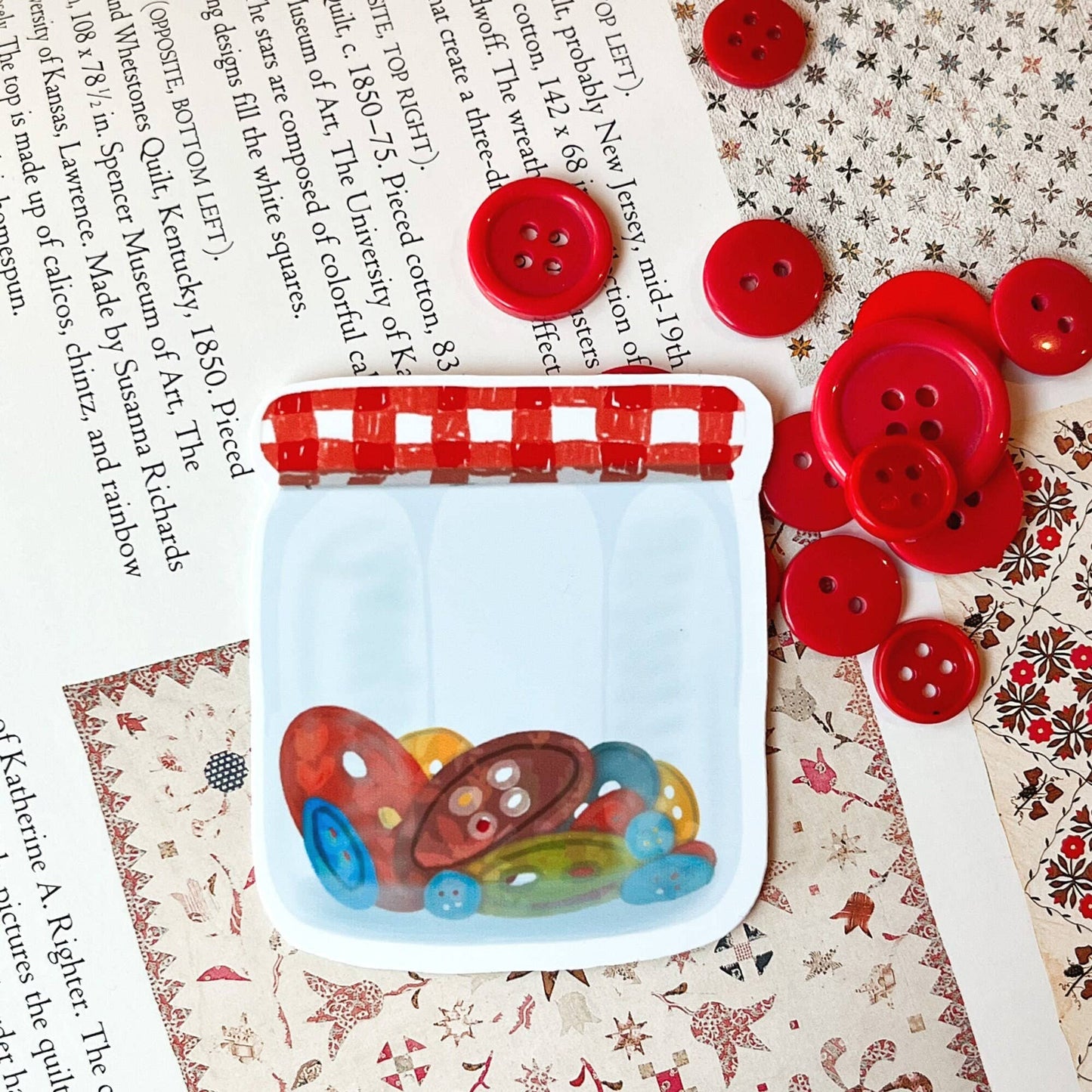 Sewing Vinyl Stickers, Jar Of Buttons, Quilting Sticker