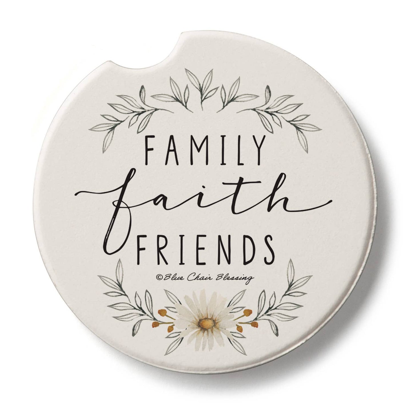 "Family Faith Friends" Stone Car Coaster