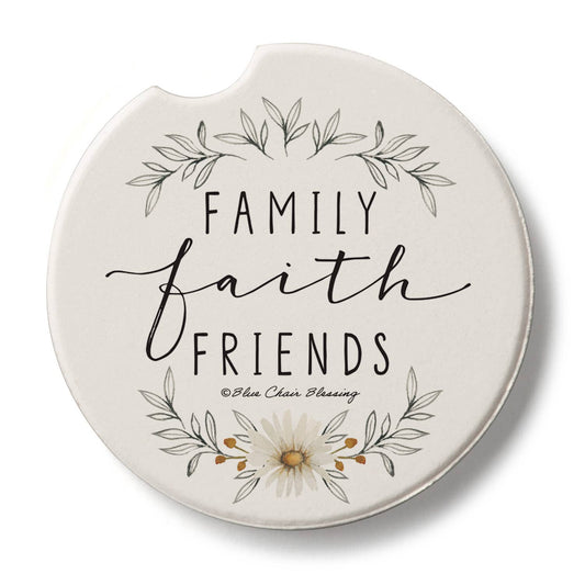 "Family Faith Friends" Stone Car Coaster