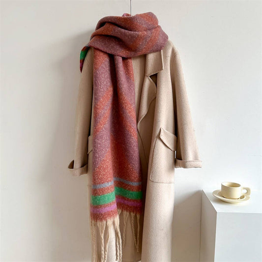 Autumn Winter Long Scarf - Thick Cozy : Pink