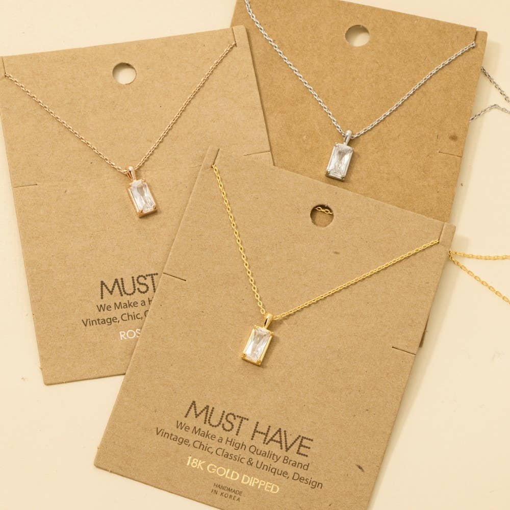 Gold Dipped Baguette Drop Charm Necklace: G