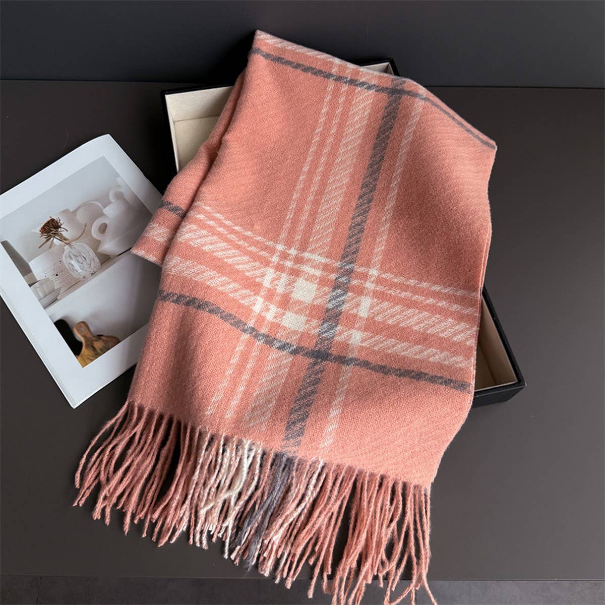 Minimal Plaid Soft Cashmere Feel Winter Scarf_CWASC03246: LIGHTPURPLE / (OS) 1