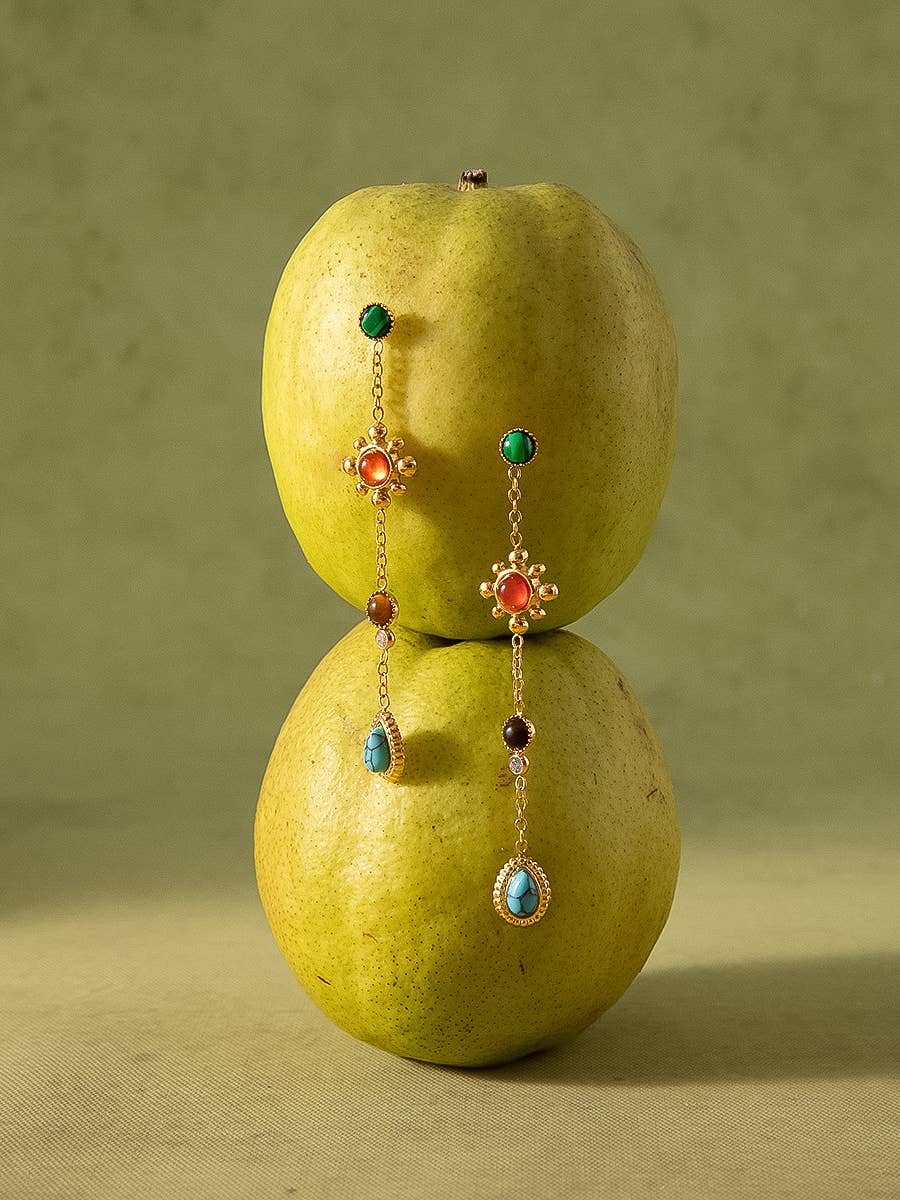 Bellevie 18K Gold Non-Tarnish Boho Gemstone Drop Earrings: Multi-Colored