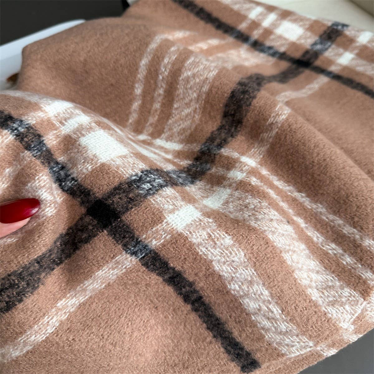 Minimal Plaid Soft Cashmere Feel Winter Scarf_CWASC03246: Green / (OS) 1
