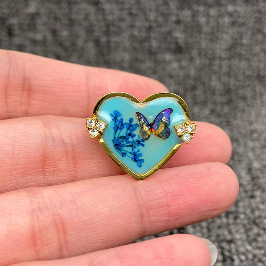 Blue Butterfly Dried Flower 18K Golden SS Ring - FGS/PDF: Style - B