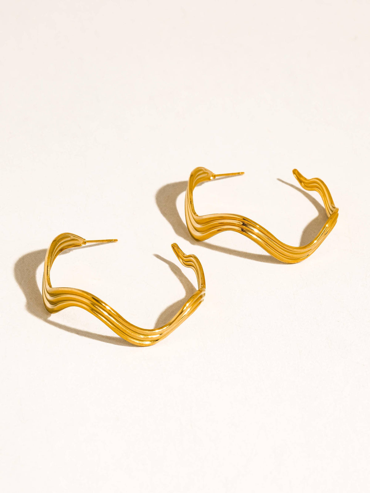 Fontaine 18K Gold Non-Tarnish Wave Statement Earrings: Yellow