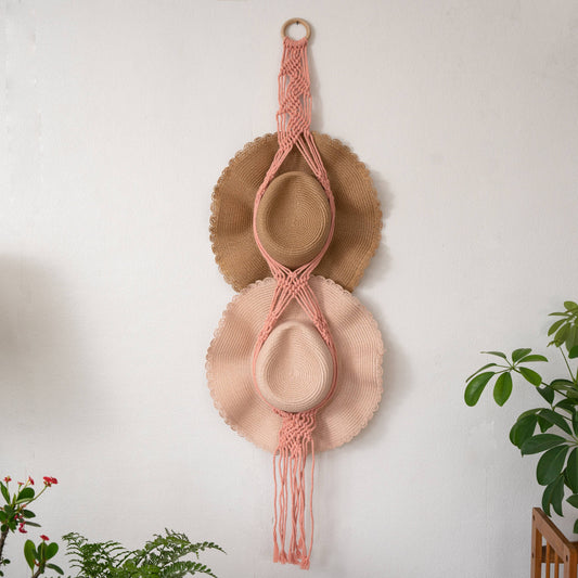 Leaf Macrame Wall Hanging for Hat Storage & Display Collect: Pink