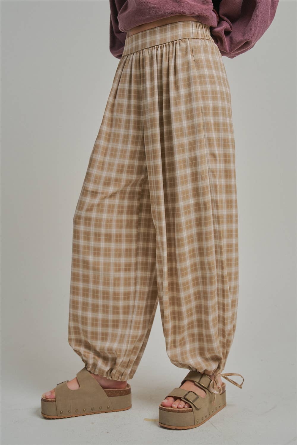 PLAID CHECKERED WIDE LEG BALLOON PANTS