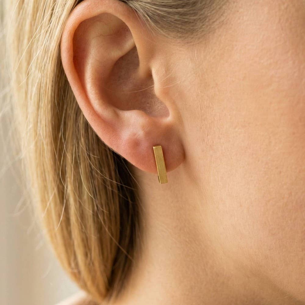 Gold Dipped Dainty Mini Bar Stud Earrings: G