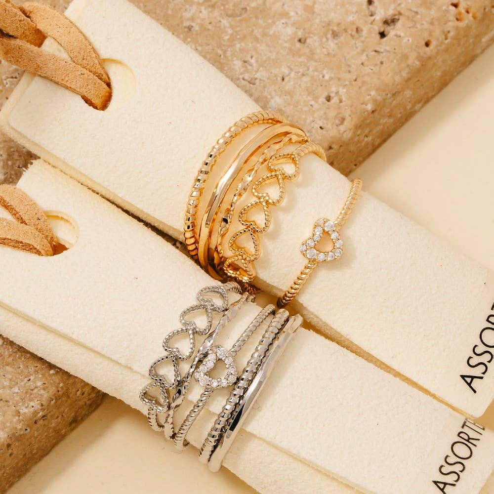 5Pc Mixed Heart Band Rings Set: RHCRY