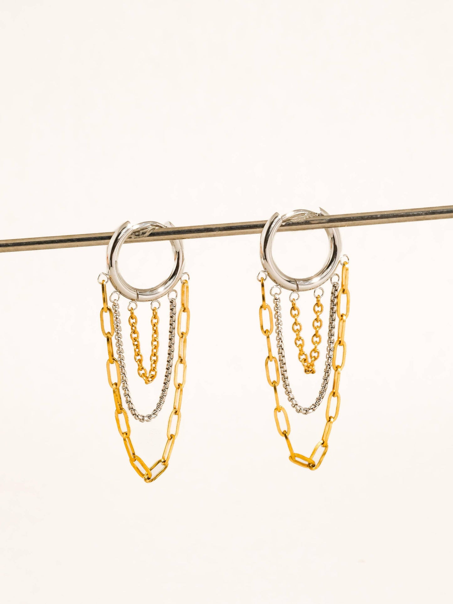 Vianne 18K Gold Non-Tarnish Multi Chain Drop Earrings: Yellow Gold