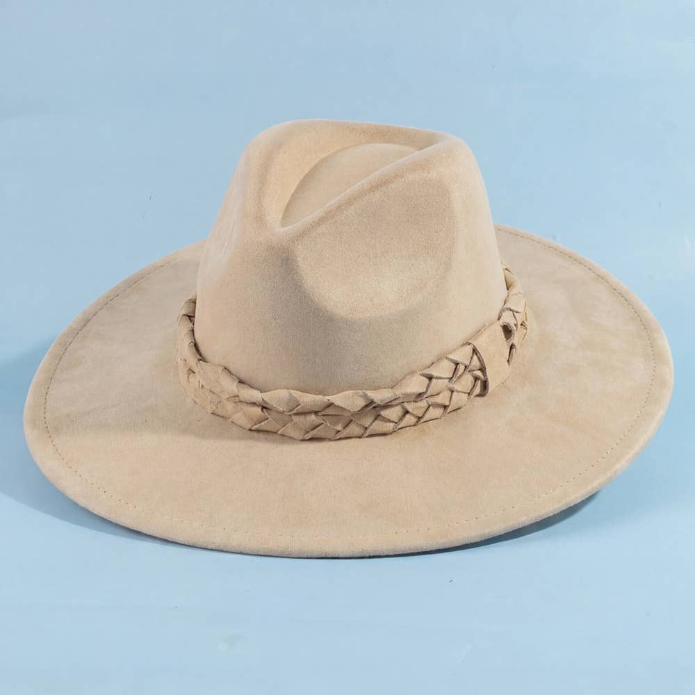 Felt Wide Brim Hat With Jacquard Floral Band: OL