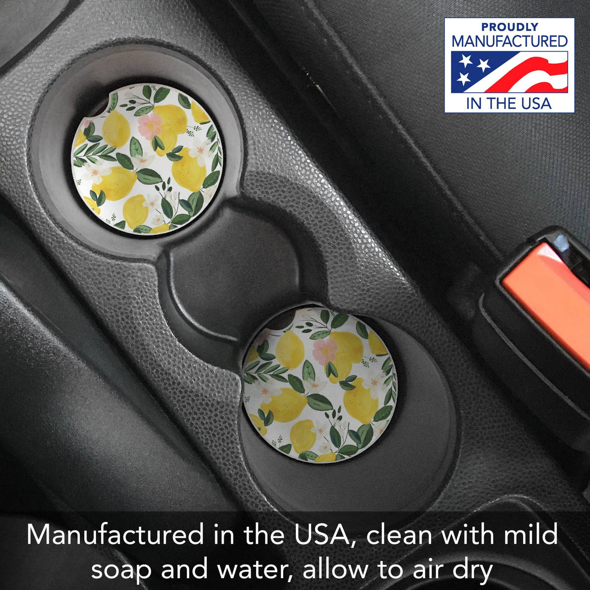 "Lemons On The Vine" Absorbent Stone Car Coaster 1pk