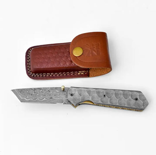 Full Damascus Steel Tanto Folding Knife