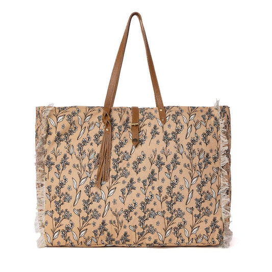 Brookside Cotton & Leather Weekender Bag in Warm Tan: Warm Tan
