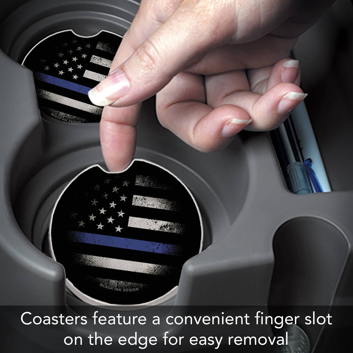 Blue Line Absorbent Stone Car Coaster 1 Pack