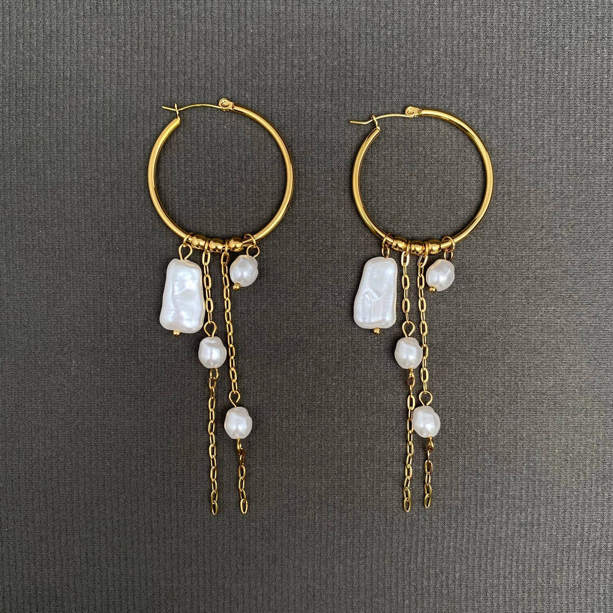 Pearl Fringe 18K Gold Plated S.Steel Hoop Earrings - FGS
