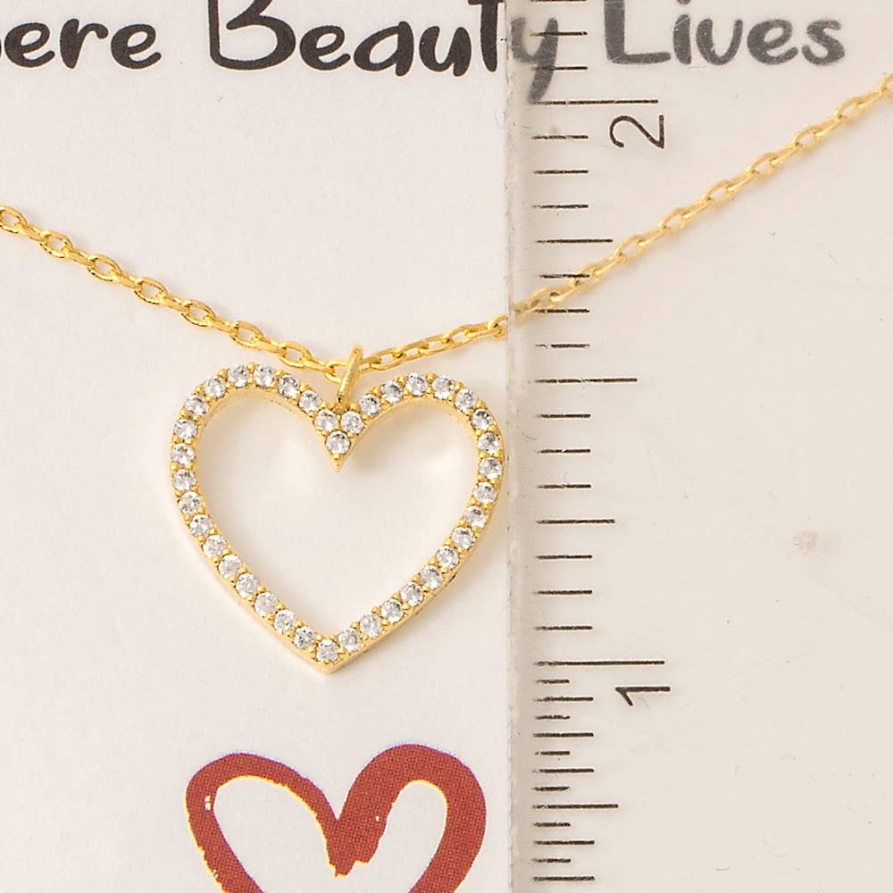 Gold Dipped Outline Cz Pave Heart Pendant Necklace: GDCRY