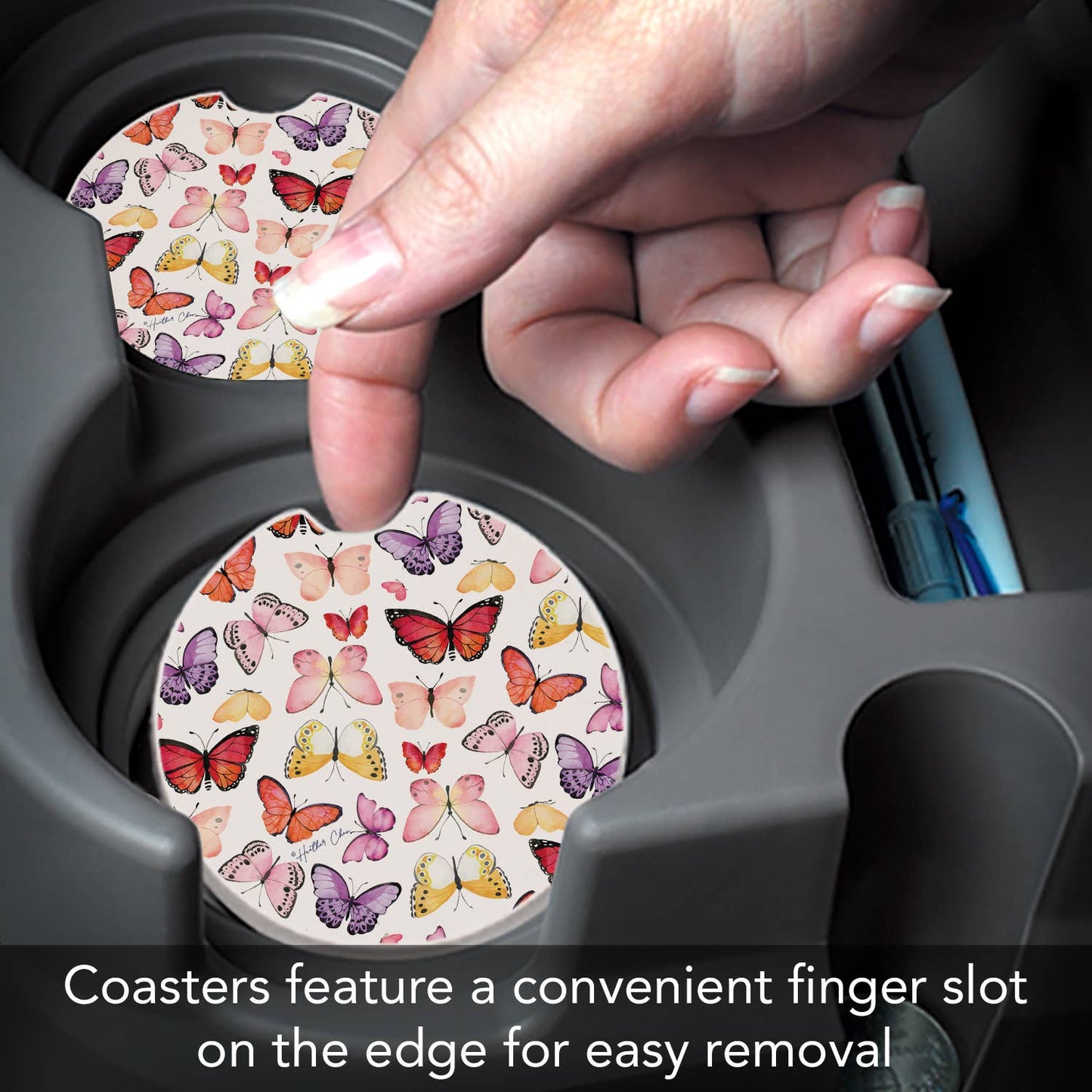 "Watercolor Butterflies" Absorbent Stone Car Coaster 1pk