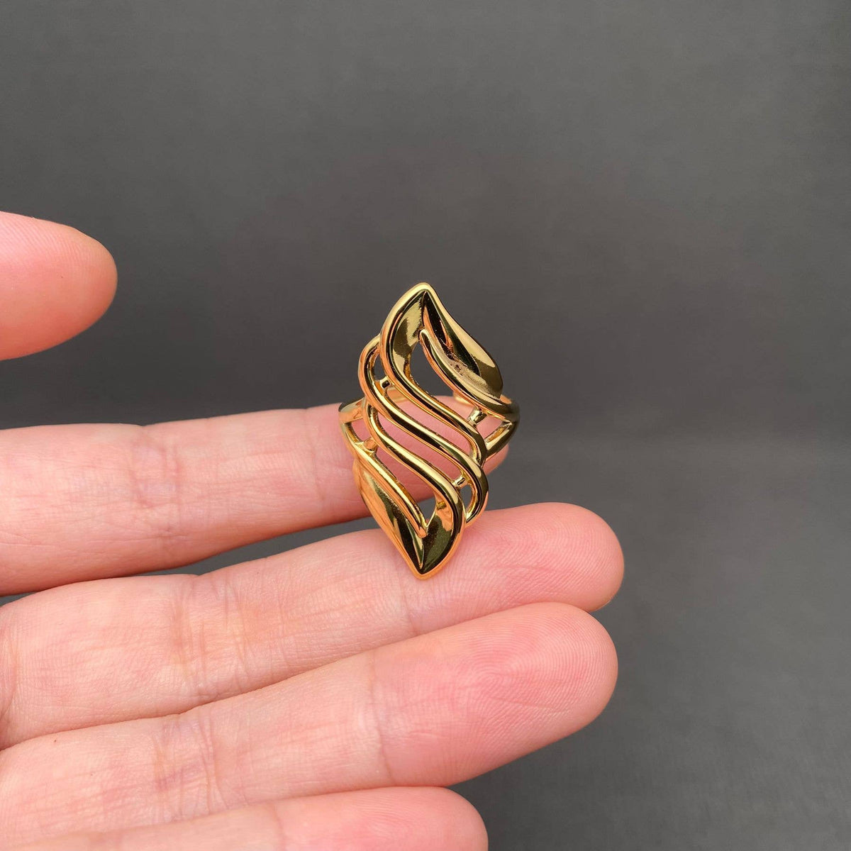 Hollow Geometric 18K Gold Plated Stainless Steel Ring - FGS