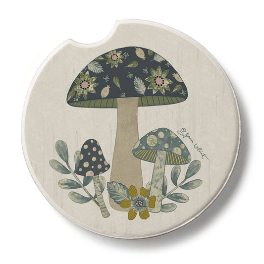 "Patterned Mushrooms" Absorbent Stone Car Coaster