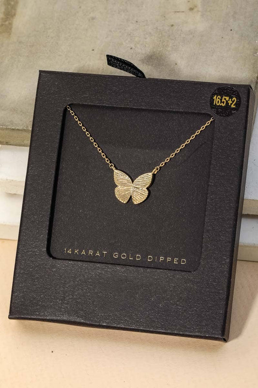 Gold Dipped Butterfly Pendant Necklace: GD