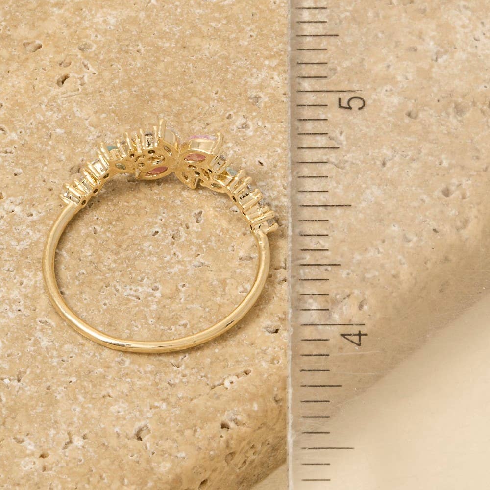 Gold Dipped Colorful Cz Flower Ring: G