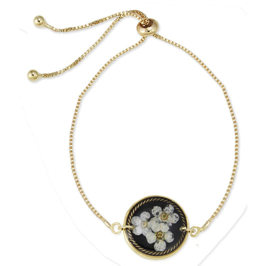 Round Dried Flower Gold Chain Pull Bracelet