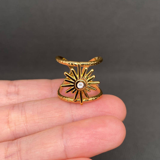 Zircon Inlaid Star 18K Gold Plated S.Steel Ring - FGS/MS