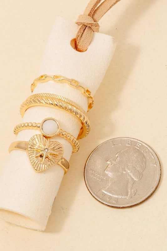 5Pc Mixed Size Heart Band Rings Set: GDCRM