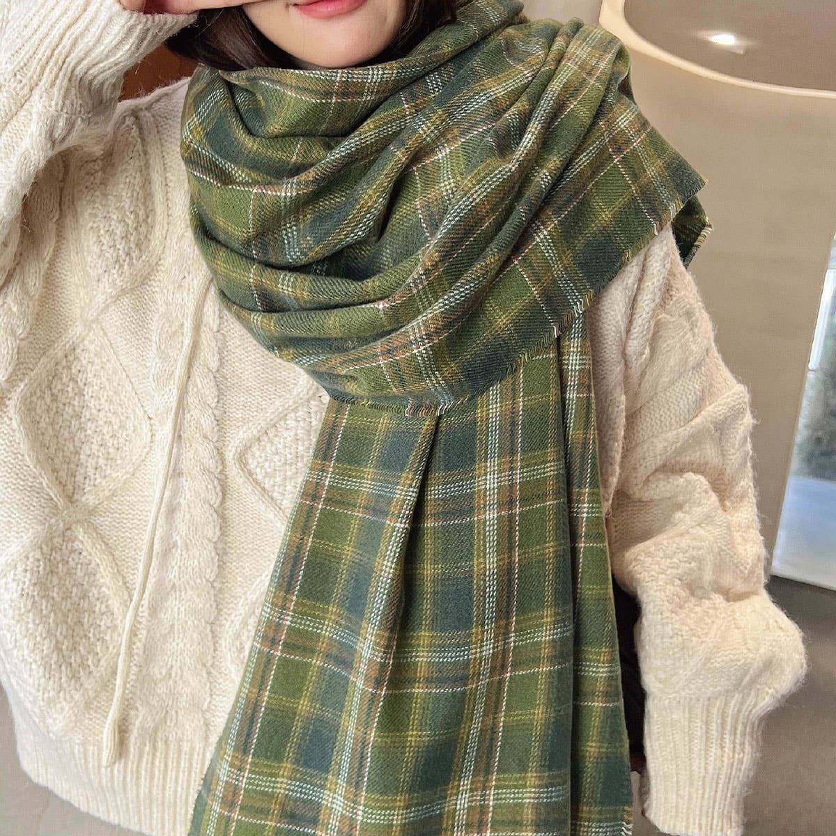 Red Plaid Winter Scarf – Thick Warm Shawl Wrap_CWASC0175: COFFEE / (OS) 1