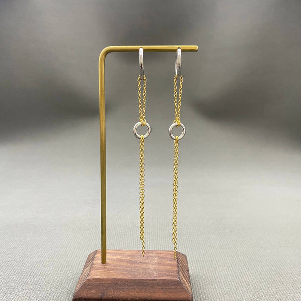18K Golden Chain Fringe SS Double Loop Huggie Earrings - FGS: Golden + Steel color