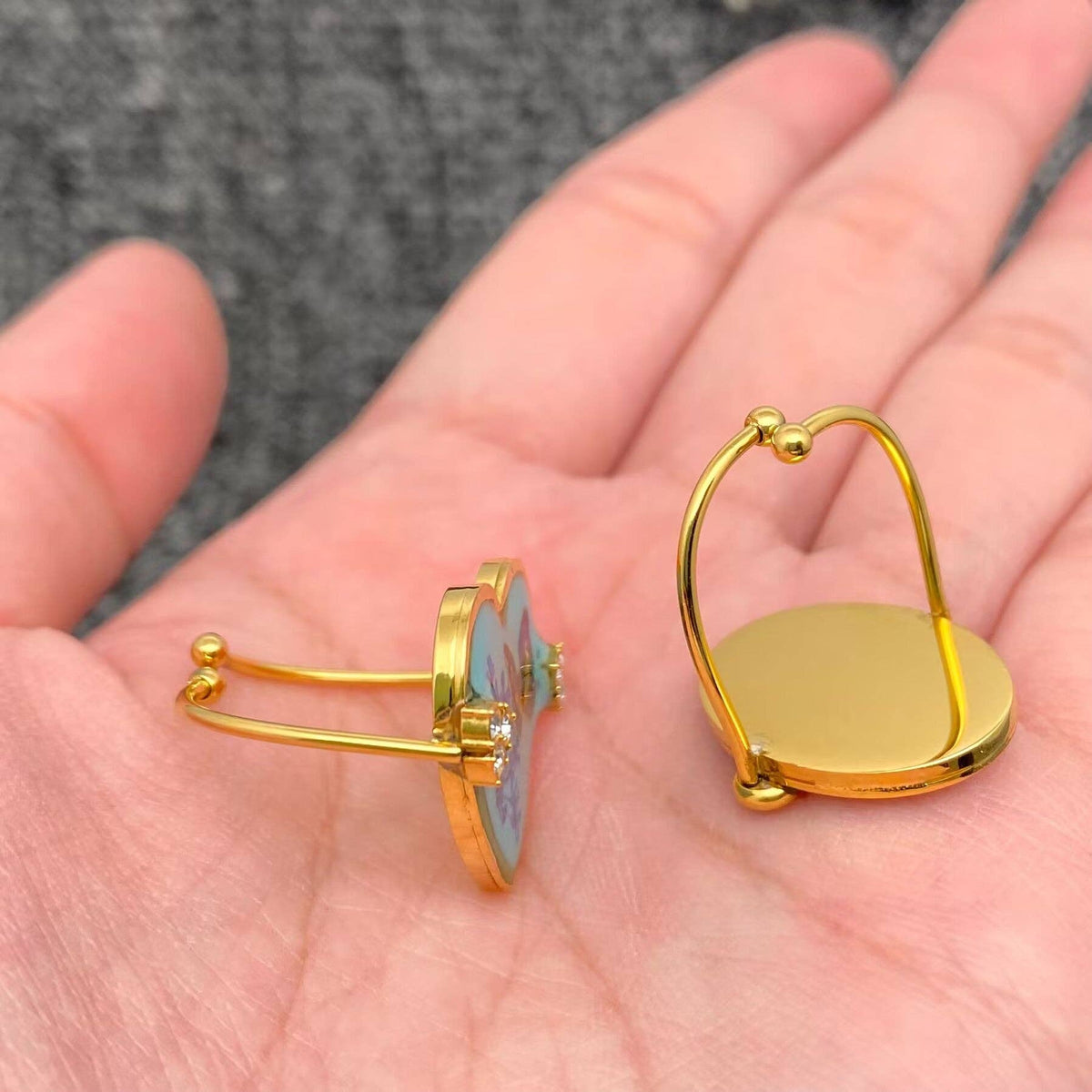 Blue Butterfly Dried Flower 18K Golden SS Ring - FGS/PDF: Style - B