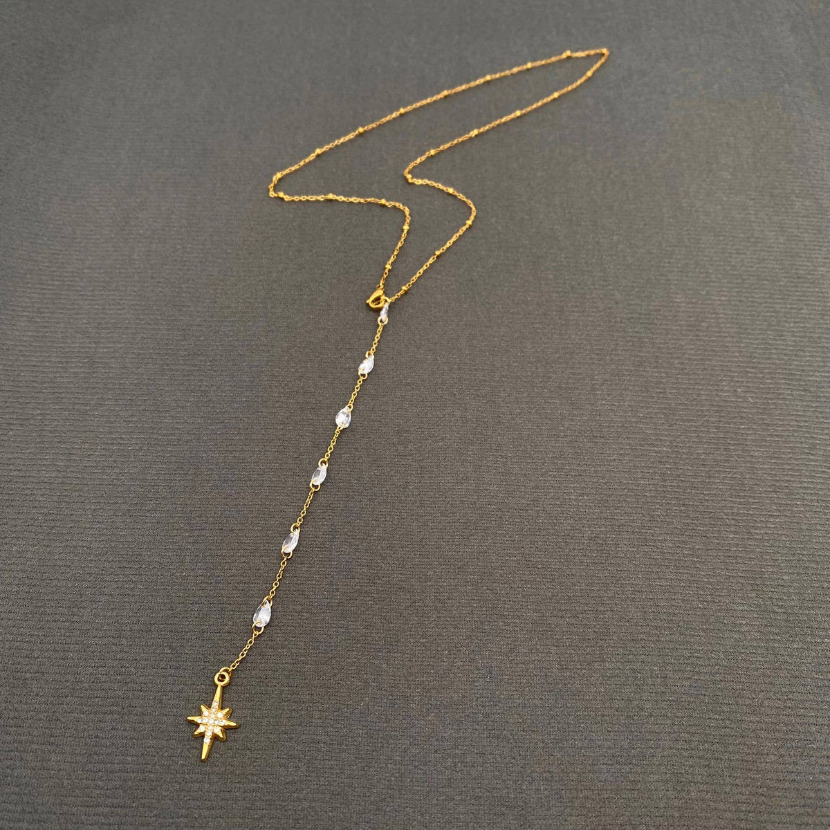 Zircon Star Charm 18K Golden SS Y-neck Necklace - FGS/MS