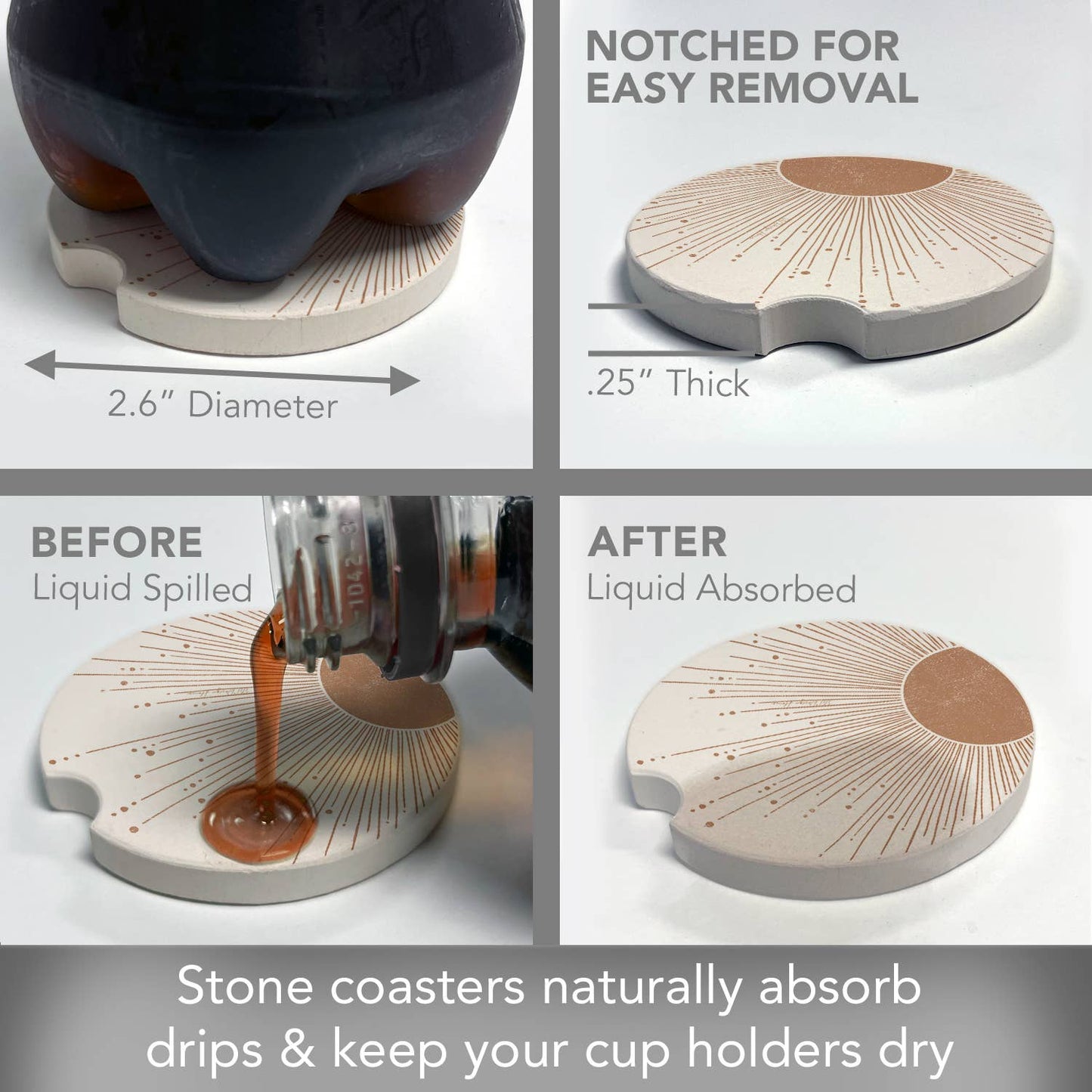 "Mocha Sunrise" Absorbent Stone Car Coaster 1pk