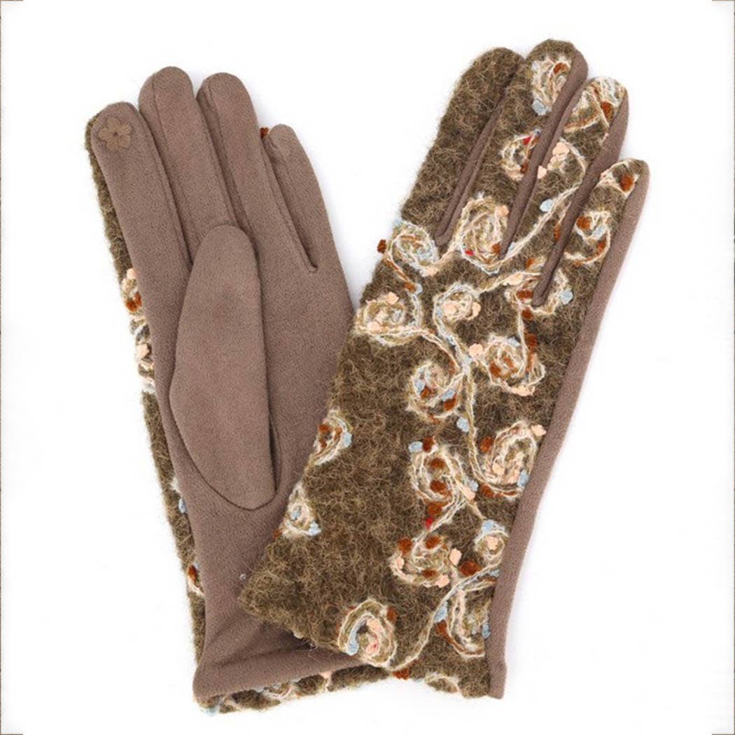 Floral Embroidered Touchscreen Gloves: TP