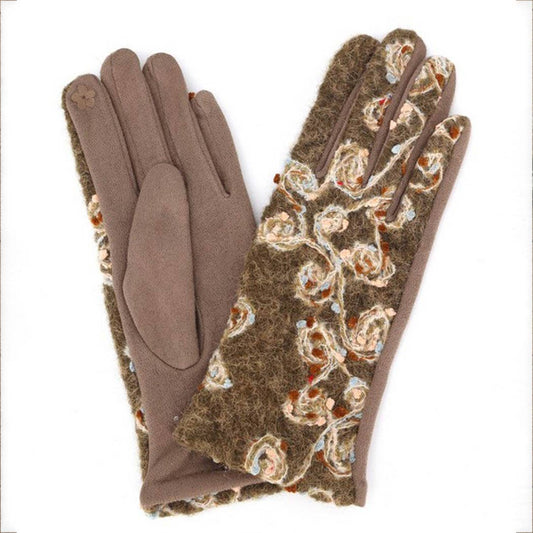 Floral Embroidered Touchscreen Gloves: