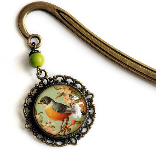 Vintage Robin Bronze and Glass Spring Bookmark