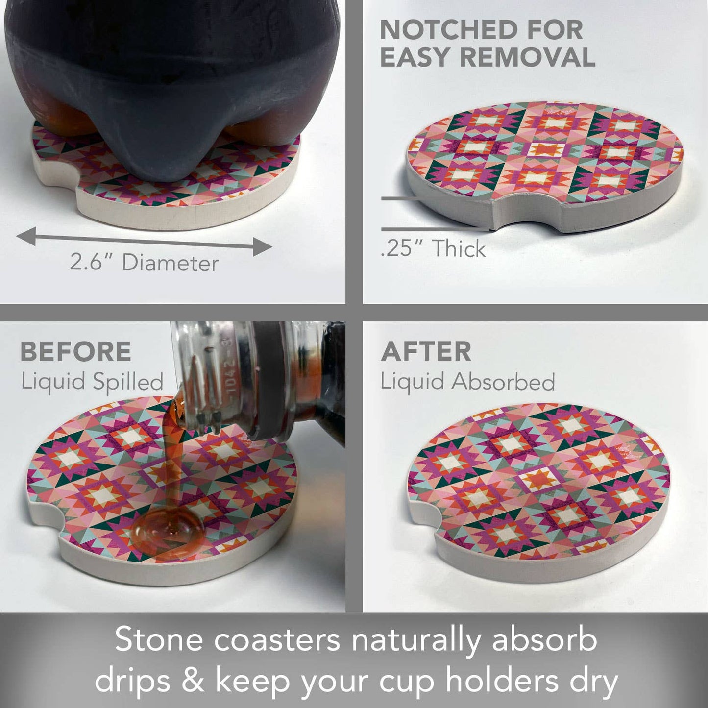 "Vintage Patchwork" Stone Car Coaster  BULK NO PACKAGING