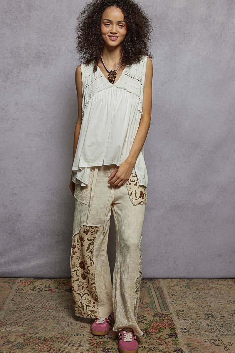 Sleeveless Loose Fit V-Neck Babydoll Casual Knit Top SALE: IVORY / M