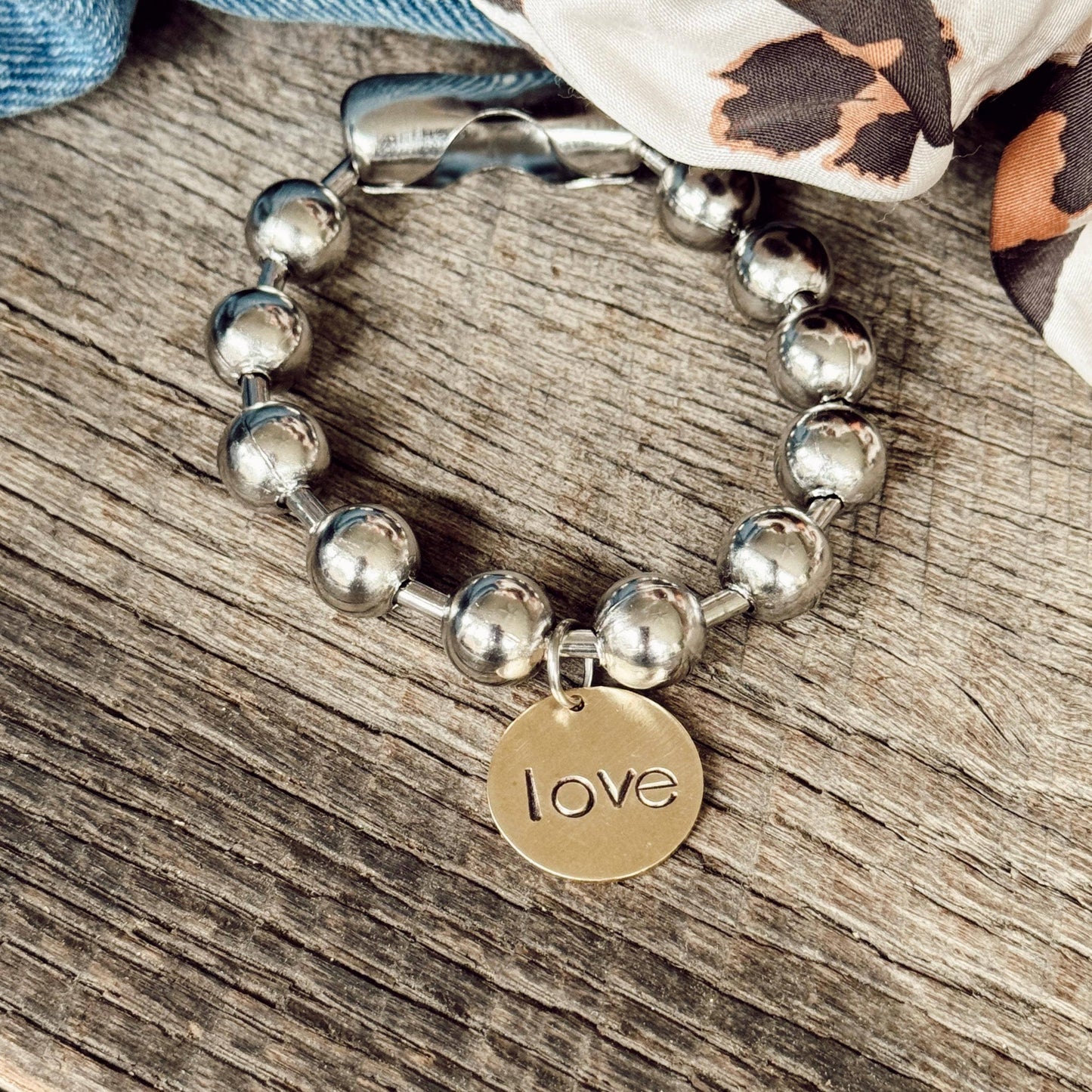Chunky Brass Love Tag Bracelet: 7