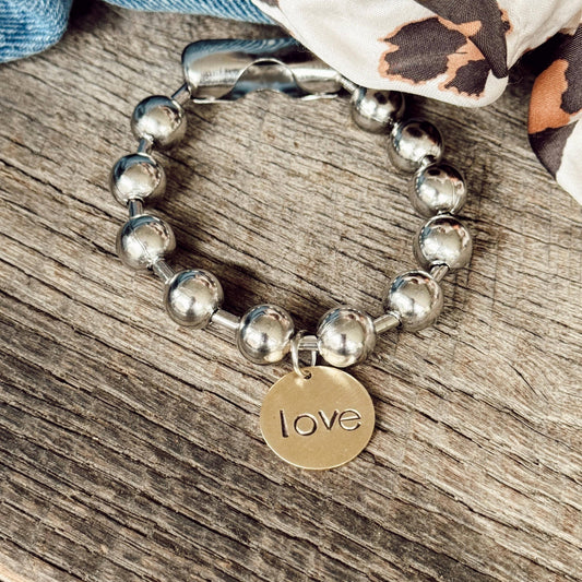 Chunky Brass Love Tag Bracelet: 7