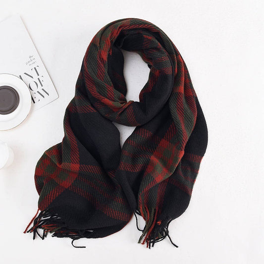 TASSEL PLAID SCARF DARKGREEN