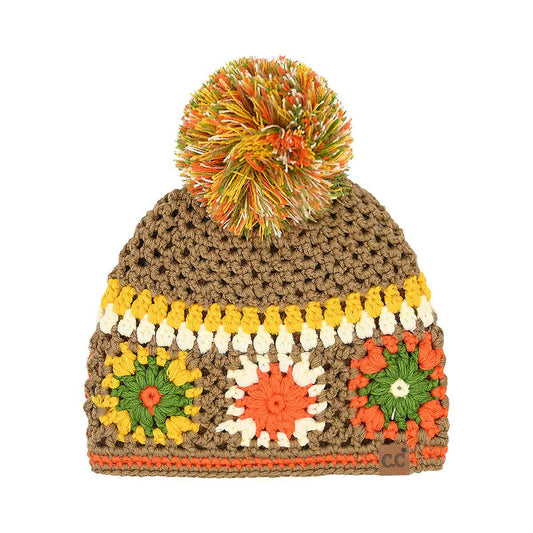 HTE0115 Handmade Crochet Pom Beanie: Camel