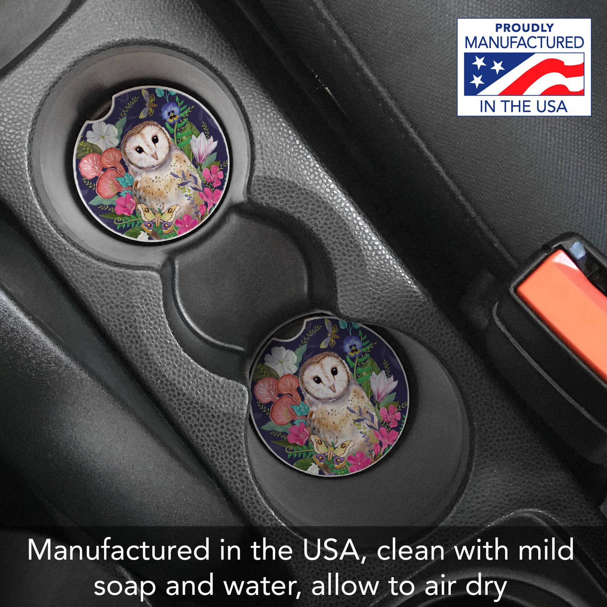"Barn Owl" Absorbent Stone Car Coaster 1pk