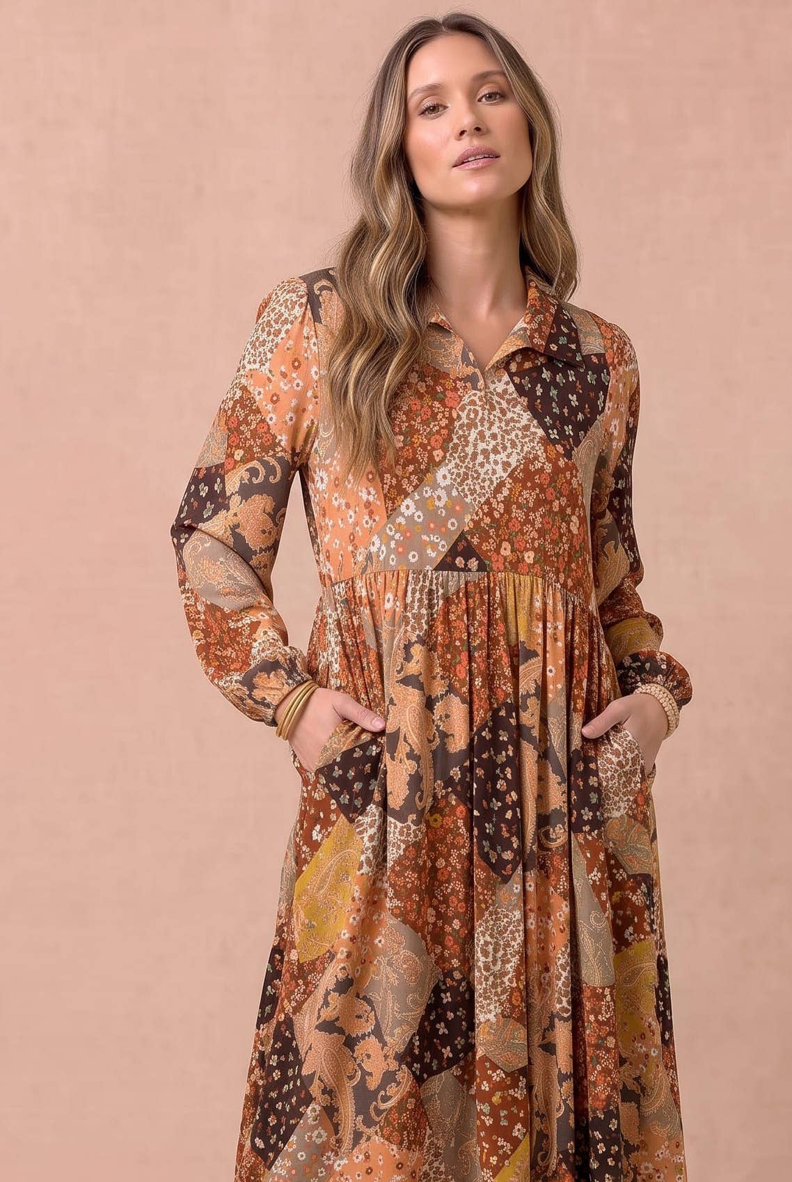 Floral and Geometric Patchwork Maxi Dress